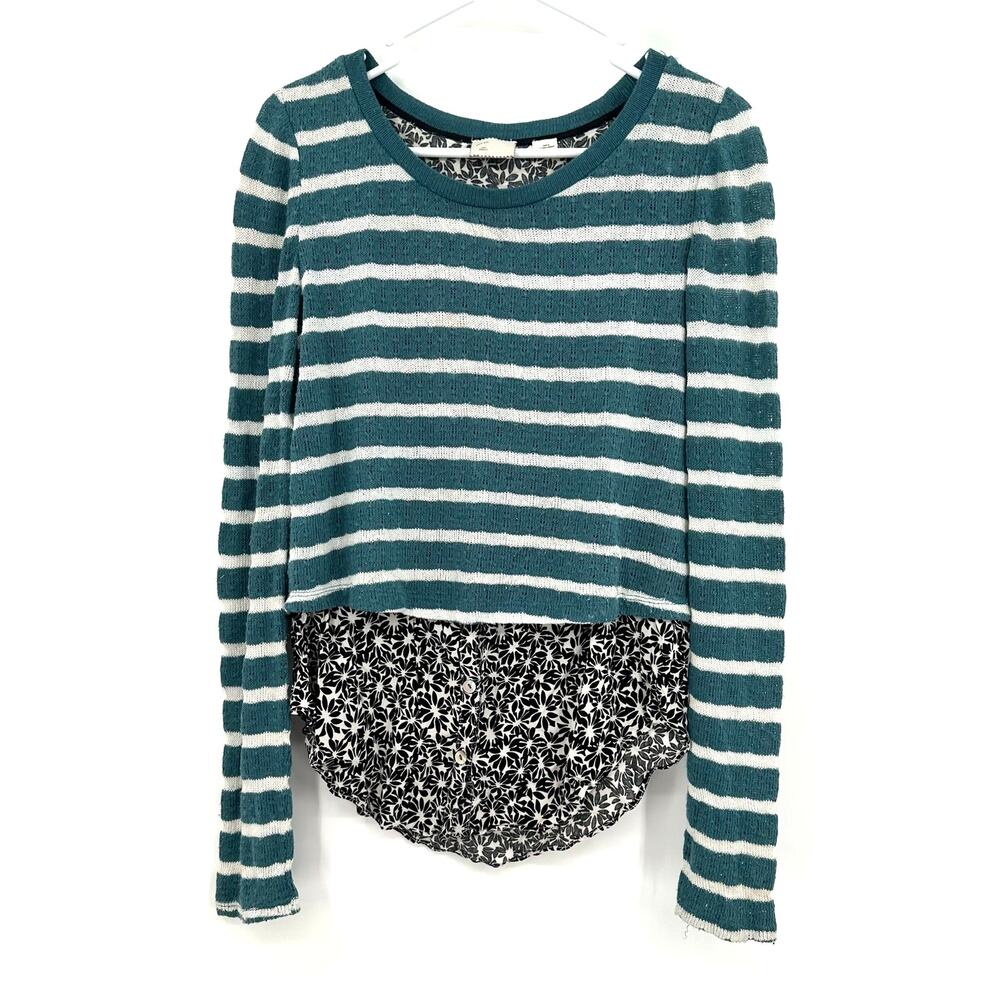 Anthropologie Postmark Size Small Sweater Green Layered Floral Pullover Cozy